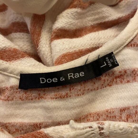 Doe Rae Shirt Womens Large Ivory Orange Striped Lace Boho Boxy Rayon Textured - Picture 11 of 12